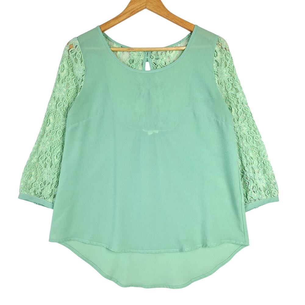 Womens‎ Top Medium Pastel Green Boho Floral Lace Soft Girl Coquette Fairy Dainty
